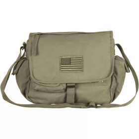 Retro Messenger Bag With USA Emblem - Olive Drab