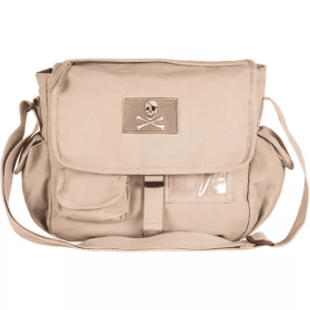 Retro Messenger Bag With Skull Emblem - Khaki