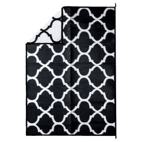 Recycled Plastic Indoor & Outdoor Rug with plastic carry bag: Black Lattice 5' x 7'